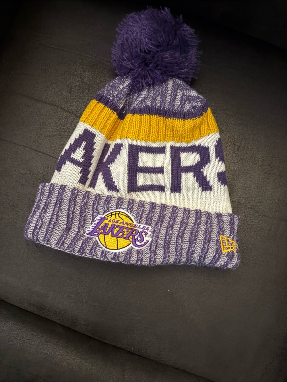 NBA Los Angeles Lakers Purple & Gold Pom Beanie